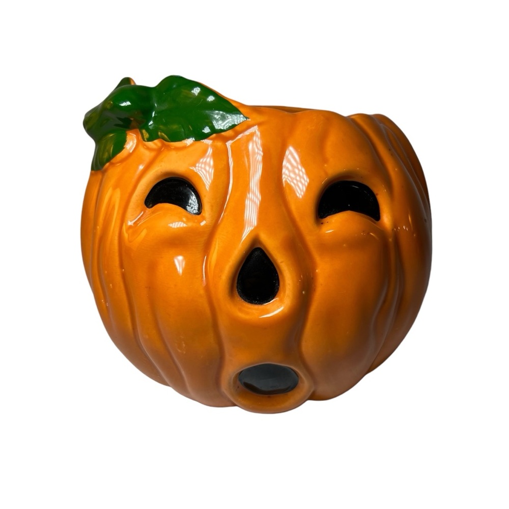 Vintage Halloween Pumpkin Planter Holland Floral 1990 Mold Anthropomorphic Jack